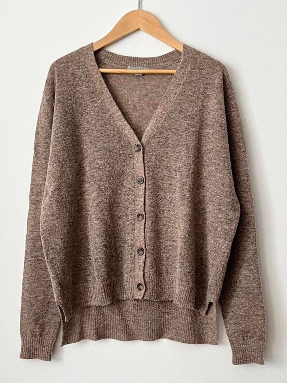 COS Women's V-Neck Cardigan XS Alpaca Wool Blend Brown Pink Relaxed Lightweight